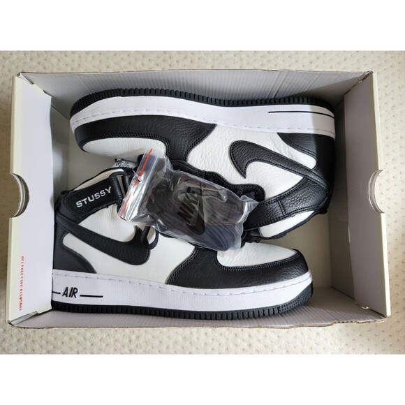 ✅🔥Nike x Stussy Air Force 1 '07 Mid Light Bone Black- Men's Size 10.5 - Picture 2 of 7